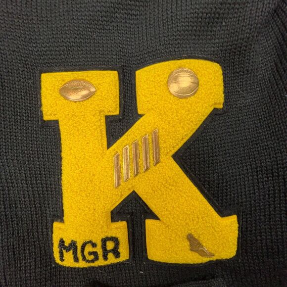 Vtg Wool 50s Revere Yellow K Varsity Cardigan Sweater Men Large Letterman Black - Picture 5 of 11